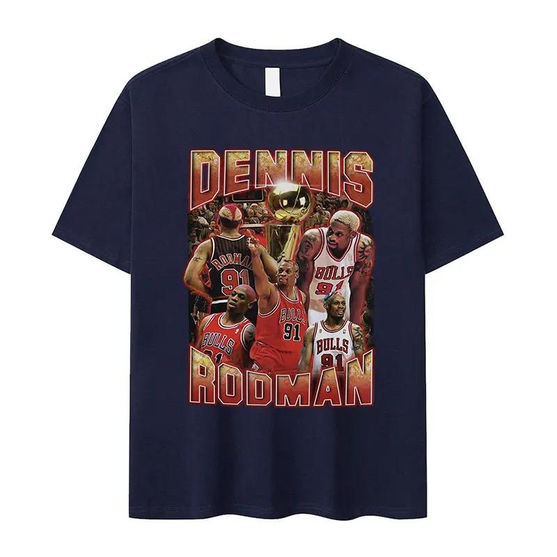 Dennis Rodman Chicago Bulls 91 Vintage Bootleg Maglietta Grafica da Basket, Maglietta Oversize NBA Streetwear, Top Casual Unisex