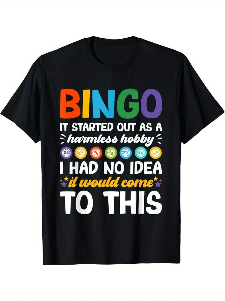 Funny Bingo Player Men s Black Cotton T-Shirt with Humorous Graphic Print Unisex T-Shirt S