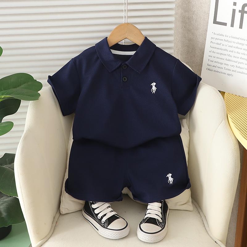 Children's Set Summer Children's Wear Boys' Summer Polo Shirt Thorn Sports Embroidery Set T-shirt+Shorts Two Piece Set