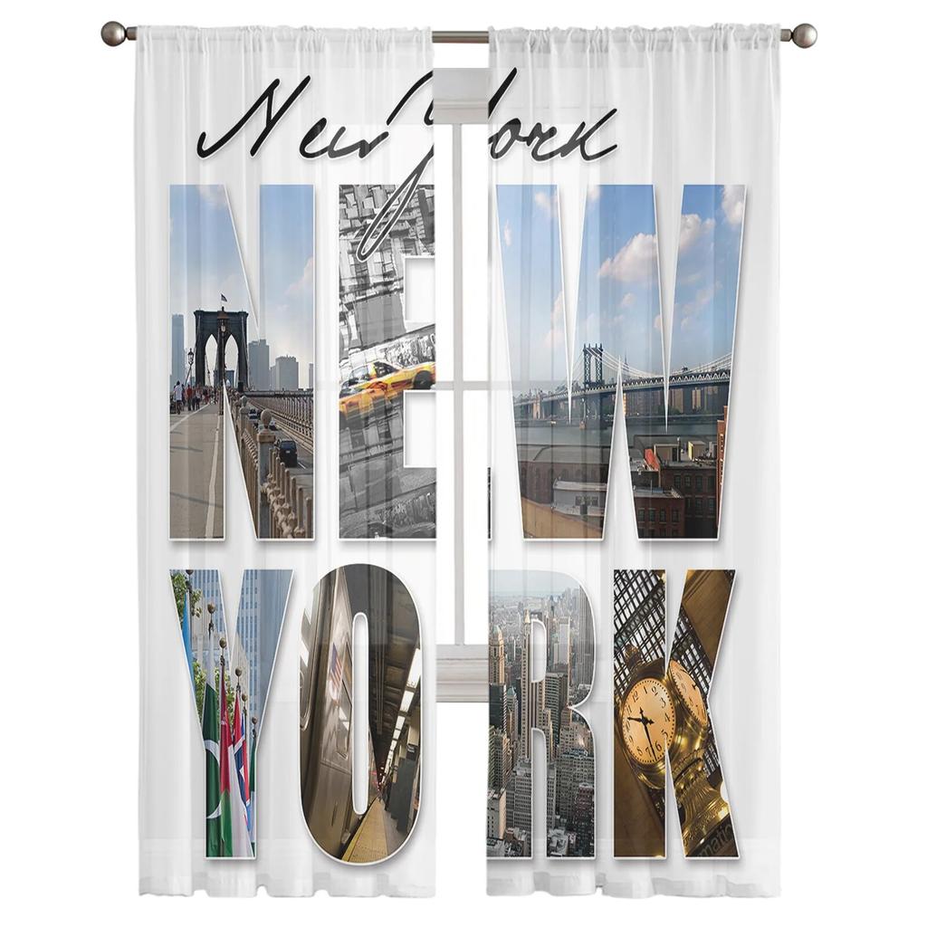 New York City Luxury Tulle Curtains Modern Living Room Kitchen Chiffon Curtain Bedroom Sheer Valance Curtain