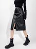 Slimming PU Leather High Slit Midi Skirt - Retro High Waist Hip-Hugging Style