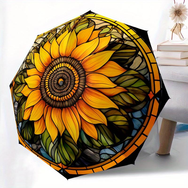 

1pc Stained Glass Sunflower Patterned Umbrella - Multifunctional Foldable Umbrella with Durable Iron Frame 8 Ribs Suitable for Iron&8K