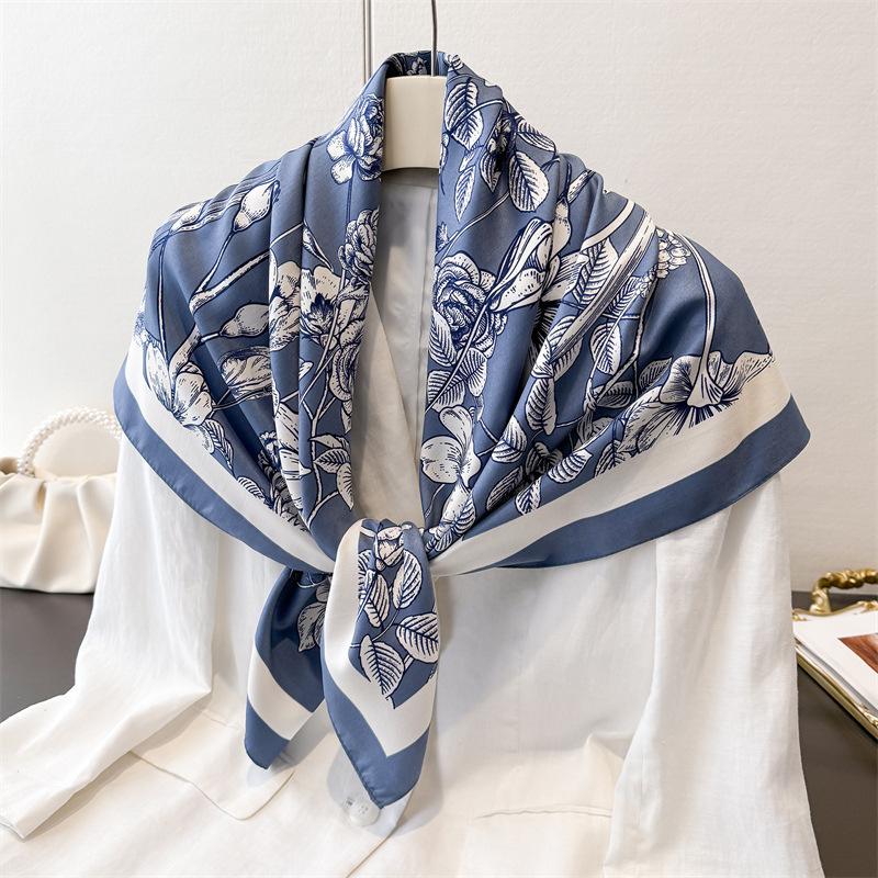 Fashion Silk Satin Hijab Scarf For Women Printed Kerchief Hair Scarfs Female 90Cm*90Cm Square Shawl Wraps Neck Scarfs For Ladies