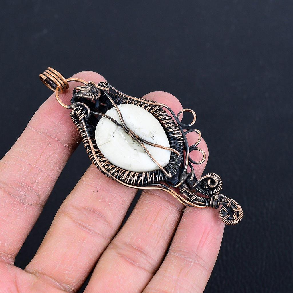 Lady Face White Coral 999 Copper Wire Wrapped Pendant, Handmade Gemstone Pendant Jewelry, Gifts For Wife Brand New Pendant