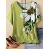 Large-size Floral Print Women's T-shirt, Short-sleeved Loose-fitting Comfortable Women's Top