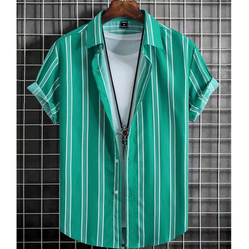 Hawaiian Shirts For Men 3d Stripe Print High-Quality Men'S Clothing Loose Oversized And Blooms Summer Casual Short Sleeve