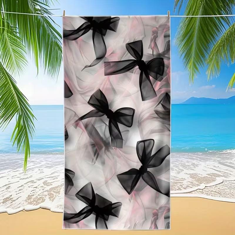 Pink Beach Towel Cute Bow Rectangular Children'S Bath Towel Quick-Drying Sports Towel Shawl