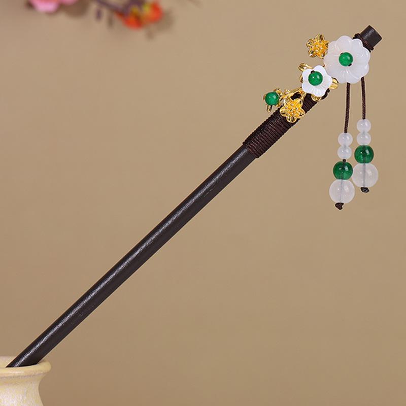 Vintage Tassel Wooden Hairpin for Women - Imitation Ebony Hanfu Accessory, Ancient Style Costume Hairpin