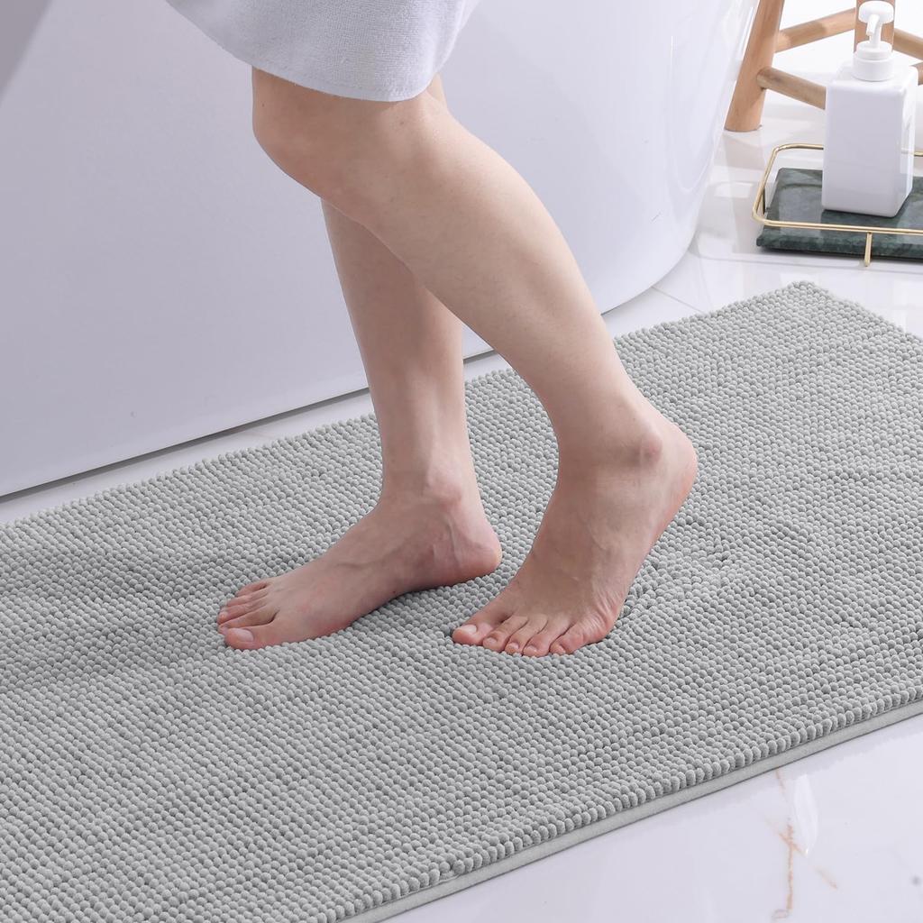 Chenille Bath Mats Extra Soft Comfort Bathroom Mats Super Absorbent Non Slip Fluffy Mats Machine-Washable Dry Bath Rugs