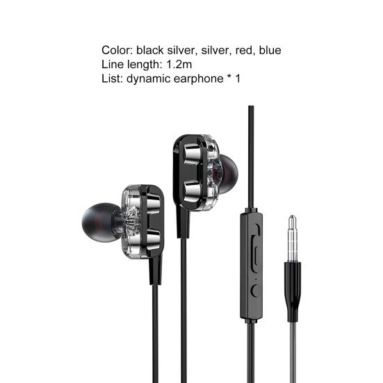 C52 Wired Earbuds Wire Control Noise Reduction In-ear Metal Dual Moving Coil Eight-core 3.5mm Earphones for Gaming