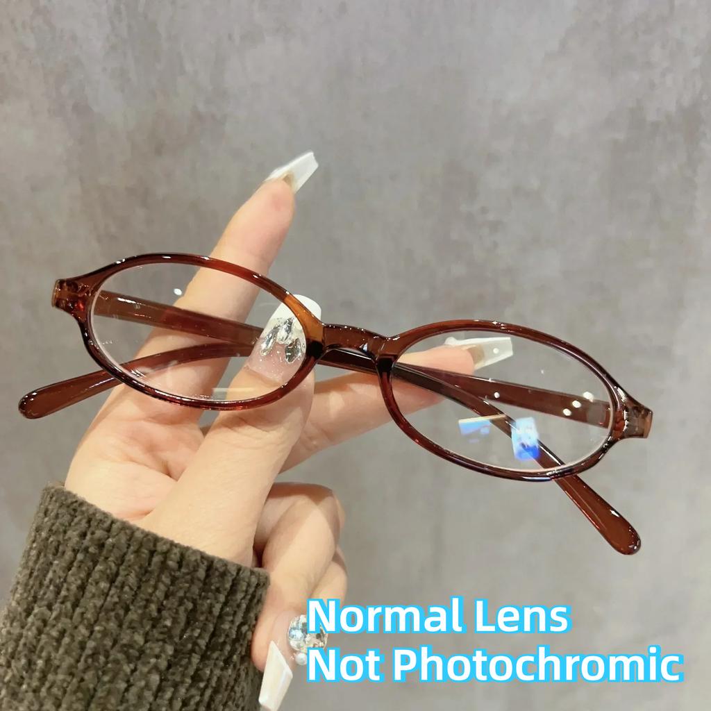 Small Oval Frame Pochromic Glasses Trendy Ultralight Color Changing Myopia Eyeglasses Men Women Retro Anti Blue Light Glasses