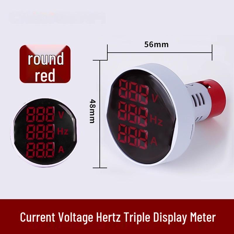 22mm Dual Display LED Voltage Current Frequency Meter - Round/Square