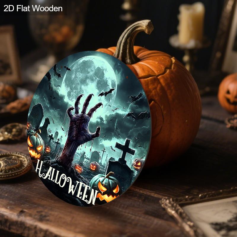 Wooden Halloween Sign with Skull Hand Pattern - Unique Wall Pediments - Ideal for Front Door, Yard, Porch, Room Decor