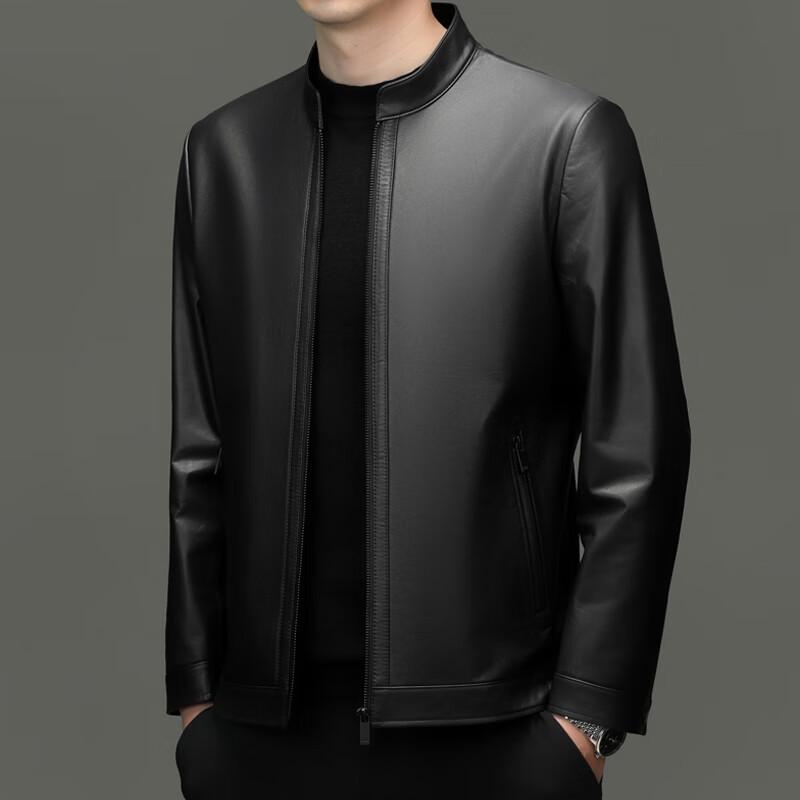 Yiliteng Men's Stand-up Collar Genuine Leather Jacket