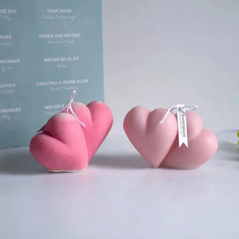 3D Double Silicone Heart Candle Mold Love Soap Resin Gyp Making Set Ice Chocolate Cake Baking Tool Home Decor Mould Couple Gifts