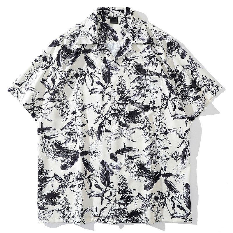 Vintage Vintage Cuban Collar Floral Shirts Men and Women Loose Hong Kong Flavor Hawaiian Couple Beach Short sleeve Shirt
