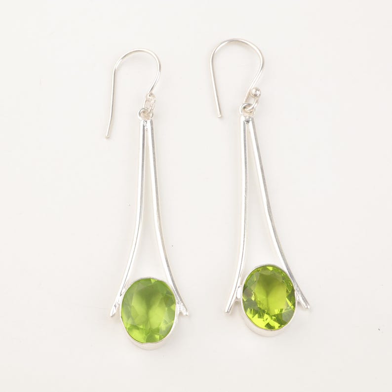 Solid 925 Sterling Silver Peridot Earring, Handmade Dangler Earring, Statement Jewelry, Gift For Her, Boho Earring, Trendy Jewelry