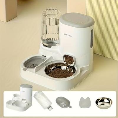 Katzen-Wasserbrunnen und Futterspender-Set mit Edelstahlnapf, abnehmbar und waschbar für Kätzchen oder Welpen, automatischer Katzen-Wasserspender
