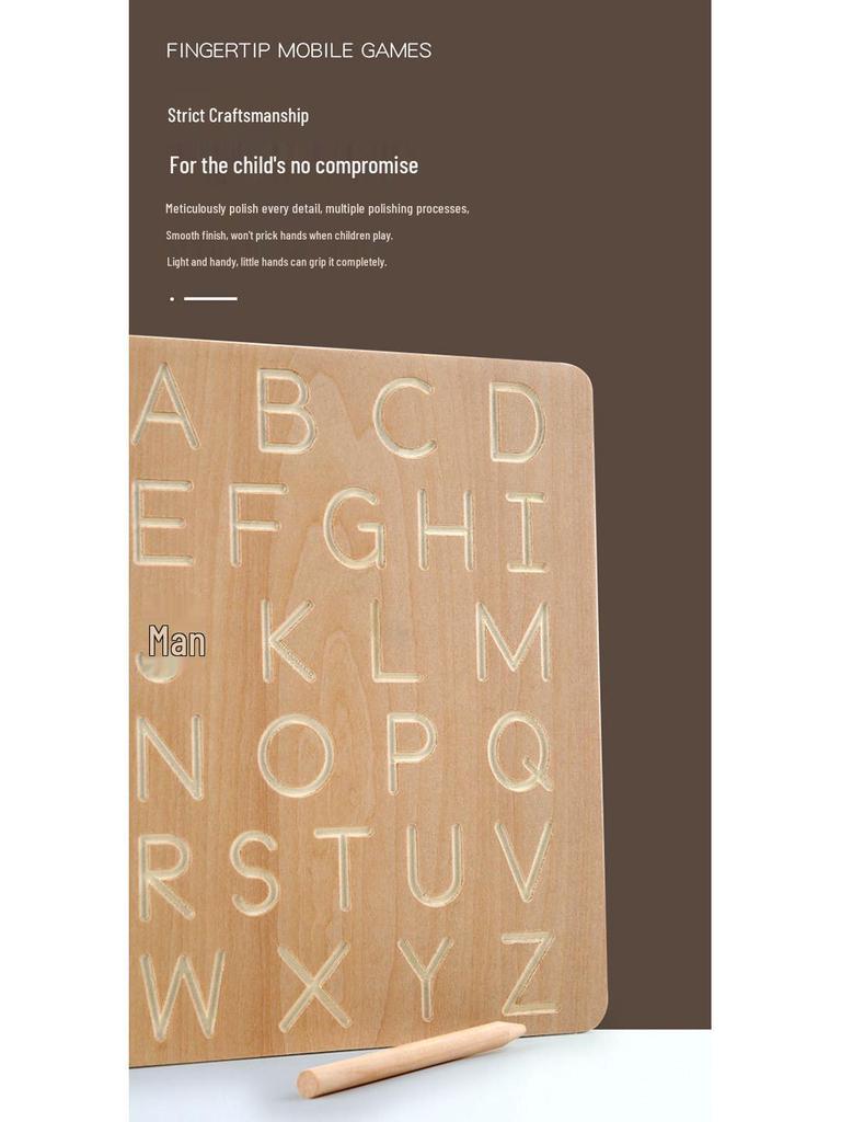 Montessori Wooden Toy: Double-Sided Grooved Calligraphy & Letter Number Board for Early Childhood Education