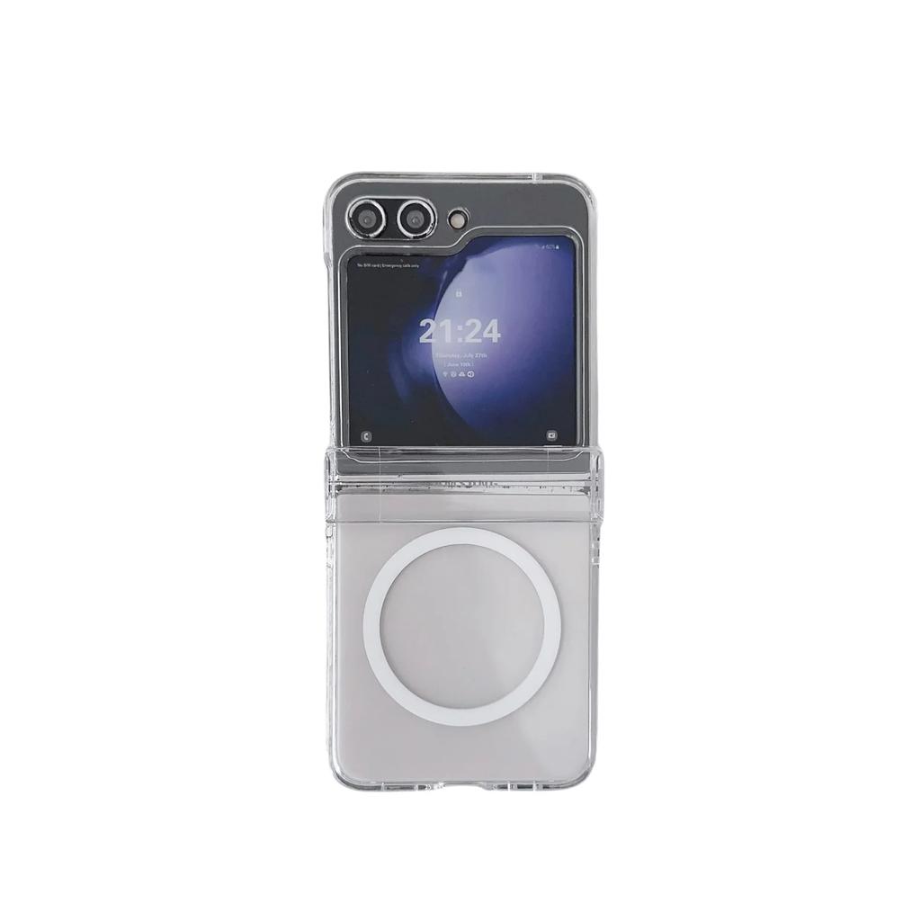 Transparent Magnetic Phone Case for Samsung Galaxy Z Flip 7 6 5 4 3 Wireless Charging Slim Hinge Protective Cover Clear