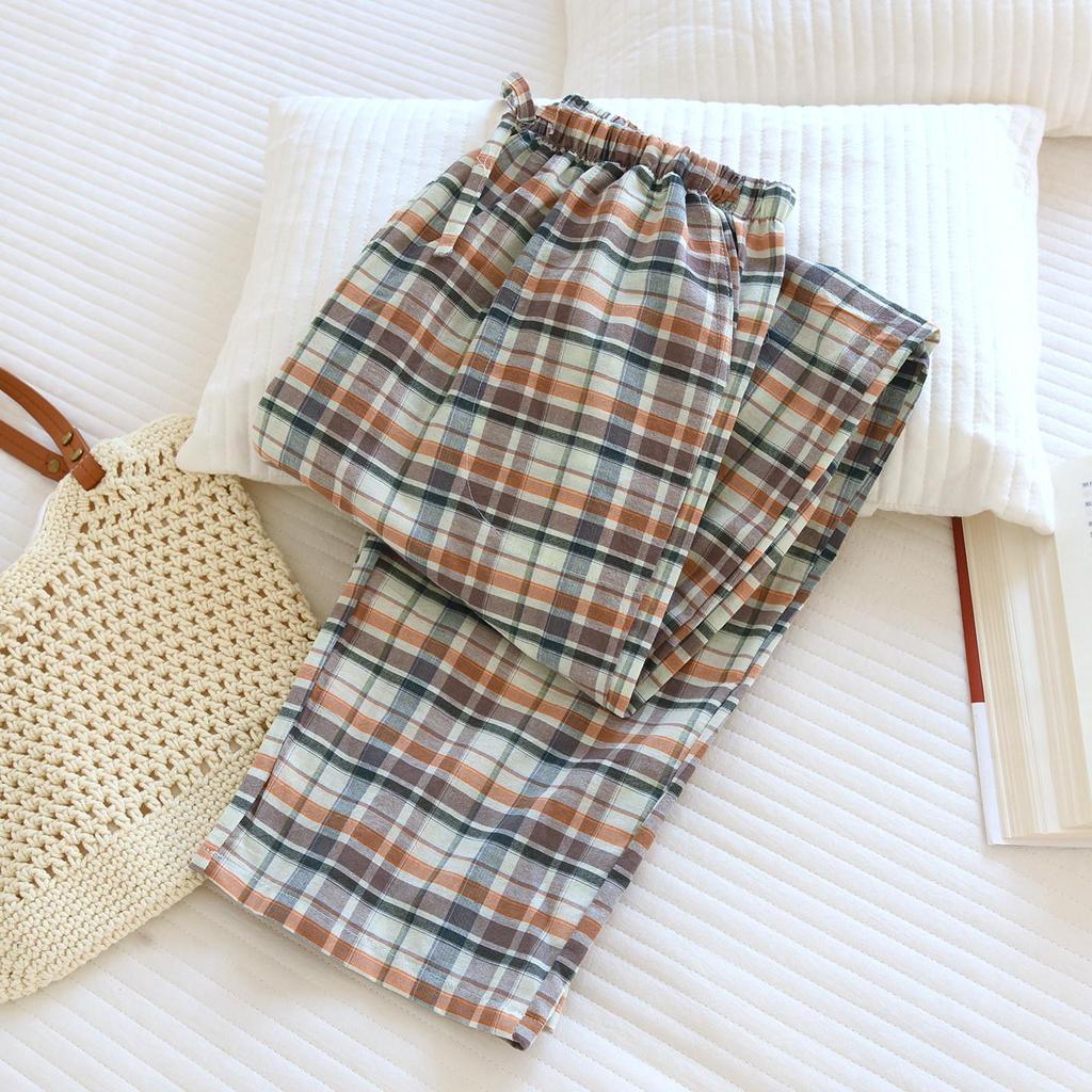 Women's Plaid Cotton Pajama Pants - Summer Thin, Loose Fit, Elastic Waist, Plus Size, Outdoor & Home Wear