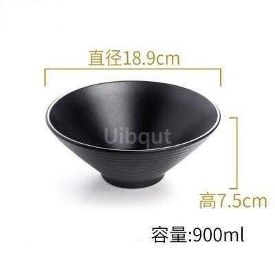 Black Melamine Tableware Black Matte Stripe Ramen Bowl Plastic Household Rice Noodle Salad Bowl Kitchen Dumpling Ramen Bowl Set