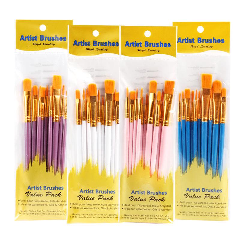 10-Piece Pearlescent Blue Oil & Watercolor Brush Set with Plastic Handles