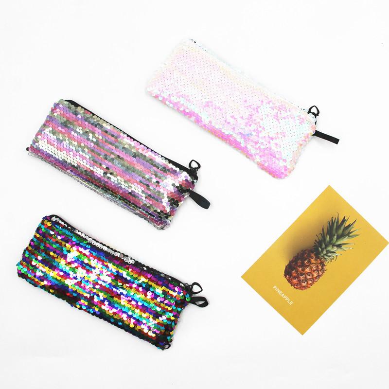 Glitter Two Mermaid Tone Pencil Case Earphone Data Cable Organizer Bag Students