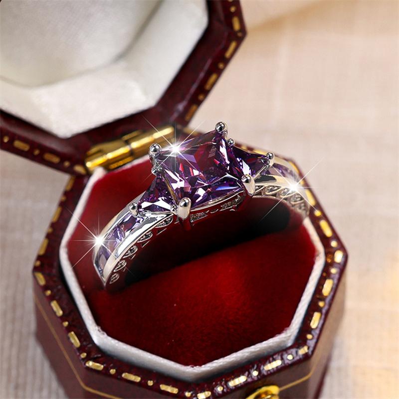 Luxury Female Crystal Pink Stone Ring Trendy Silver Color Engagement Wedding Jewelry