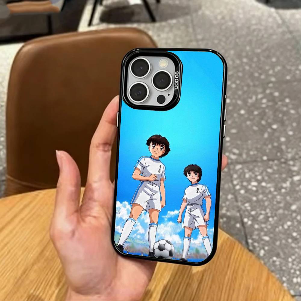 Anime C-captain T-tsubasa Phone Case For iPhone17,16,15,14,13,12,11 Plus,Pro Max Colored Silver Plated Inside Cover