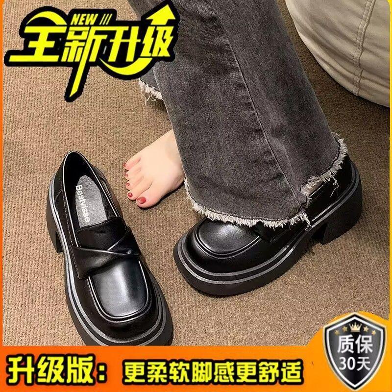 Plateau dicker Absatz Französisch Weiß High Heels Damen 2025 neu Frühling und Herbst Britisch vielseitig Mori Slipper kleine Lederschuhe