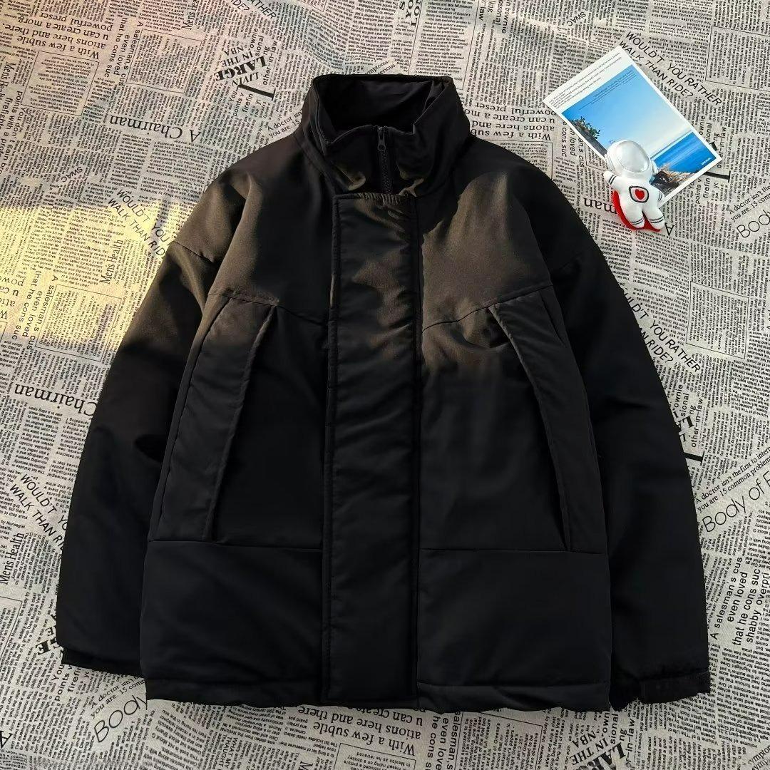 Trendy Windproof Cotton Jacket: Versatile Couple Style with Stand Collar, Japanese Retro Design 2XL чёрный