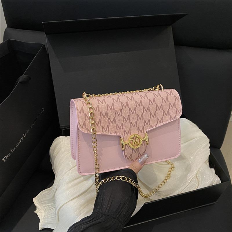 Mode Bedruckte Schultertasche Damen Trend Kette Vielseitige Klappe Lässig Textur Retro Messenger Bag