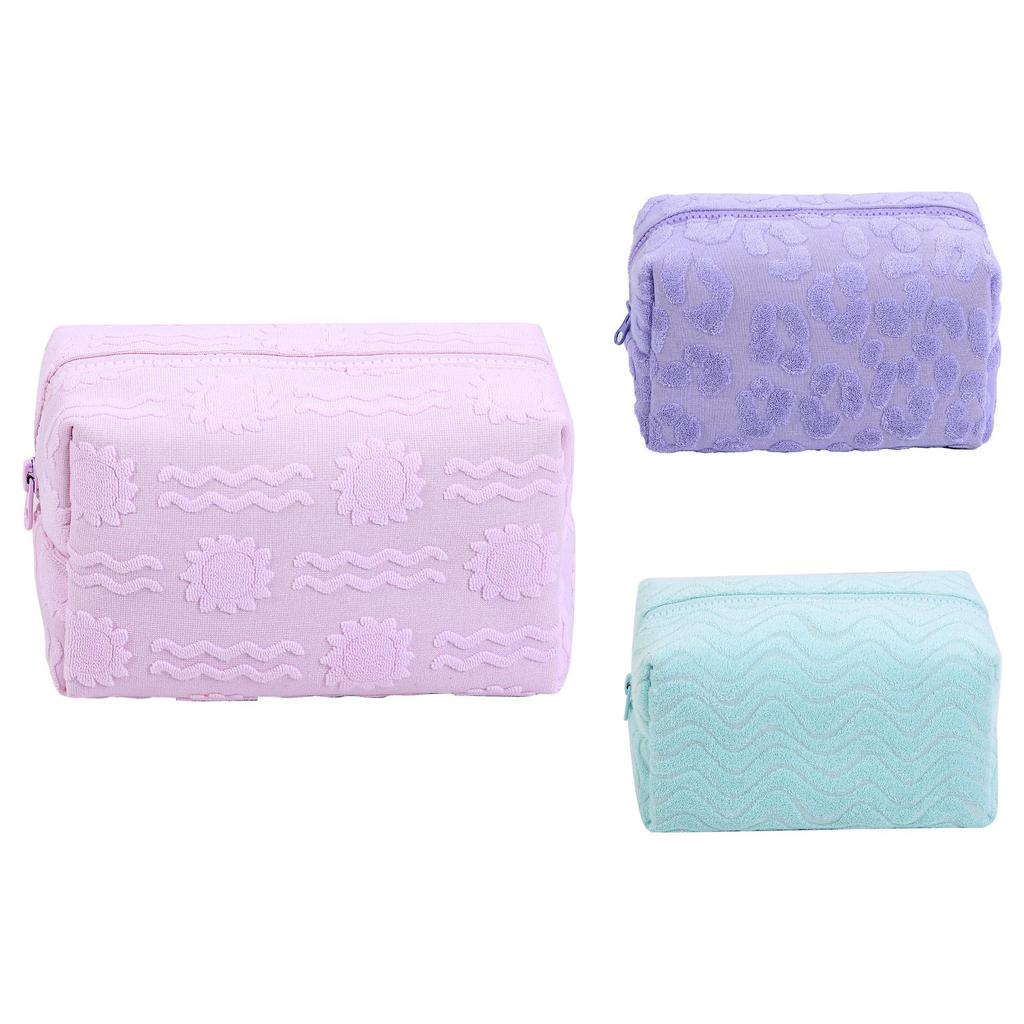 Large Capacity Jacquard Fabric Makeup Bag, Portable Travel Clutch, Small Beauty Organizer