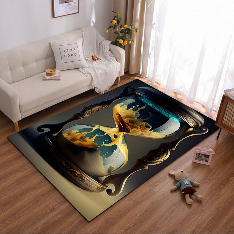 

Elegant Hourglass Design Carpet with Fiery Gold and Blue Patterns Suitable for use as an anti-slip for living room bedroom sofas 40x60cm( 15x23in )