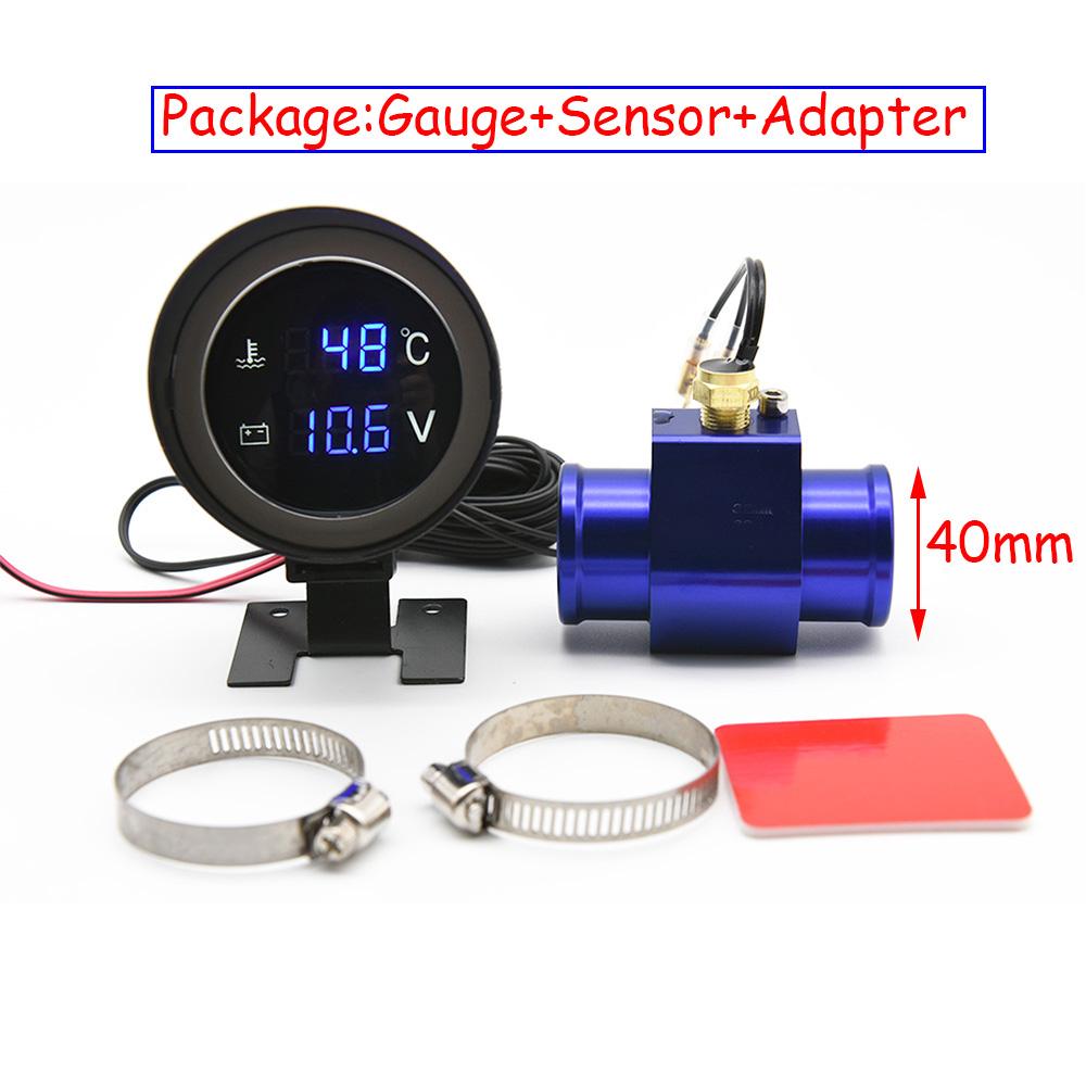 Car Water Temperature Gauge -10-110 Celsius With Water Temp Joint Pipe Sensor 28MM 34MM Adapter 1/8NPT Sensor Voltmeter 2 IN 1