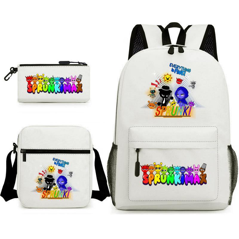 New Rhythm Box Student School Bag Three-piece Set, Casual Sprunki Backpack Crossbody Bag Pencil Bag