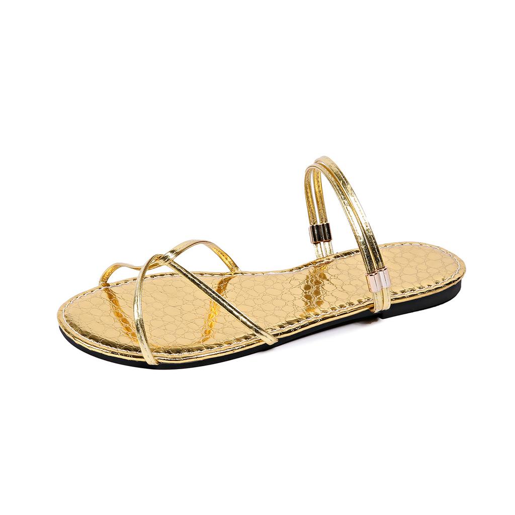 Skinny Slippers Go Out Two Wear Gold Fashion Wear Beach One Word Women Sandals