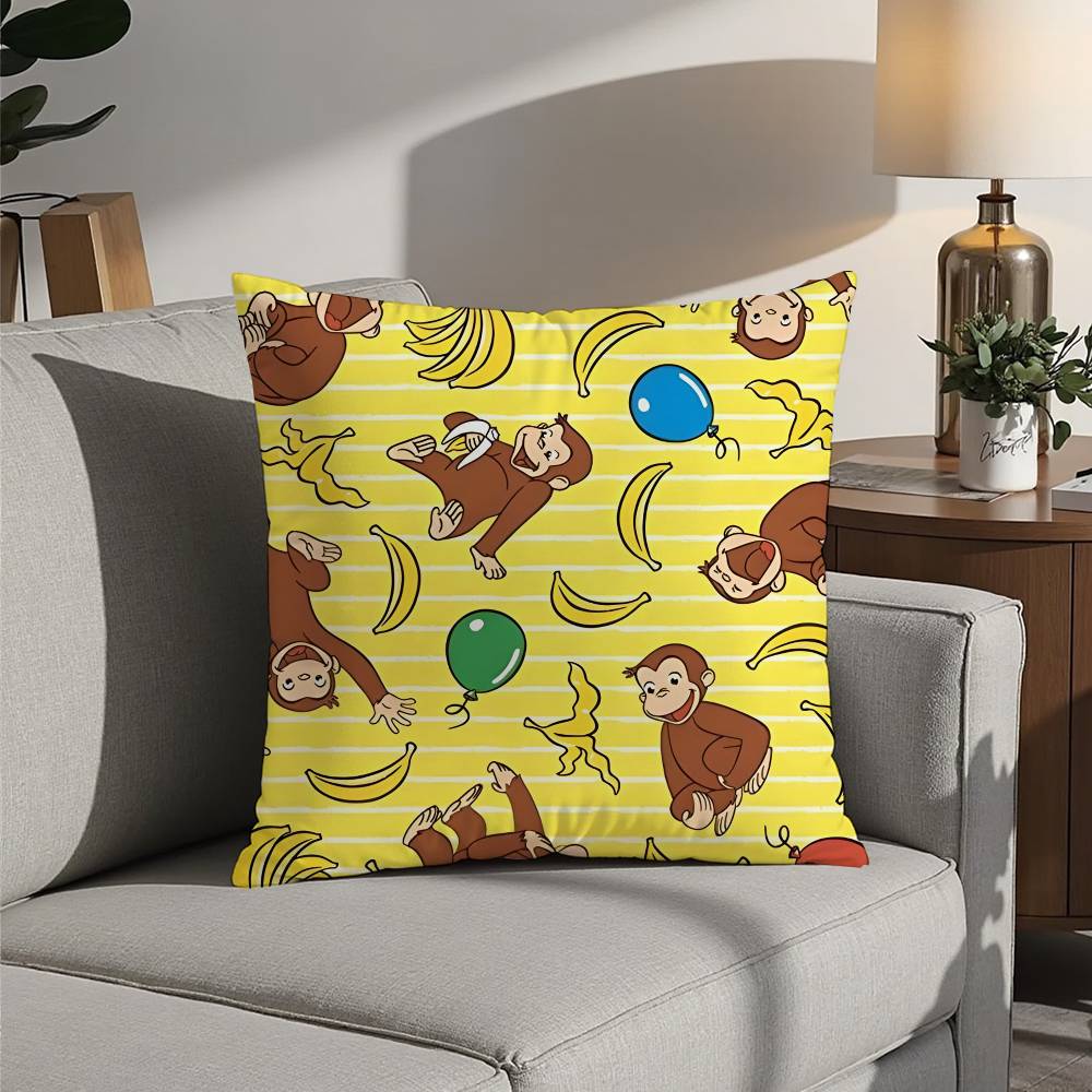 Good Night George Curious Monkey Pillow Case Sofa Decorative Home Double-sided Printing Short Plush Cushion Pillow Cover Gift