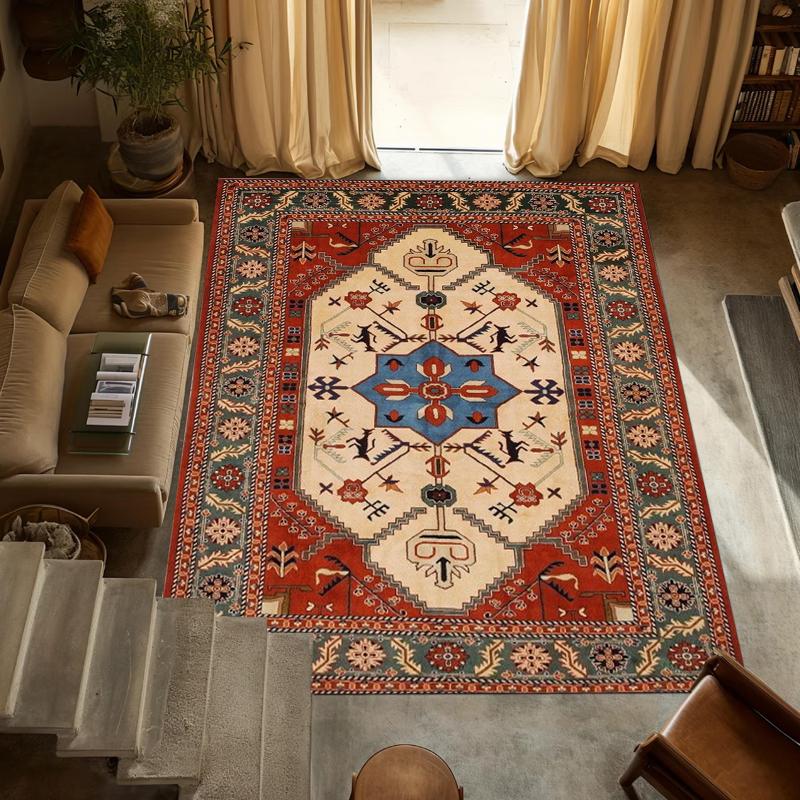 

Bold Tribal Kazak Area Rug Non Slip Washable Floor Carpet with Vibrant Geometric and Animal Motifs for Living Room Bedroom 40X60CM