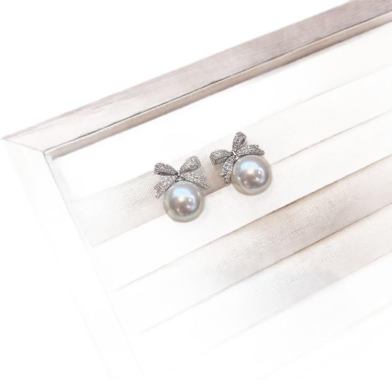 Sparkling Bow Stud Earrings With Natural Australian Mother-of-Pearl Pearl Cubic Zirconia Women