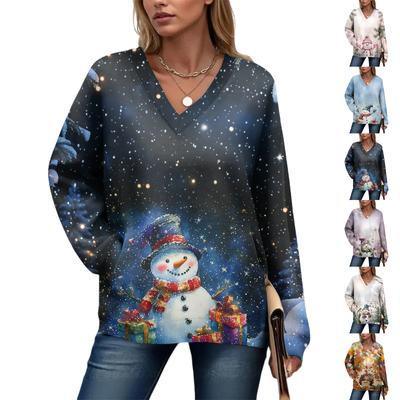 Damen Lässig Und Modisch Weihnachts-Print Langarmshirt