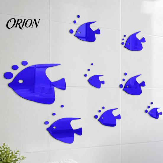 Marine Life Home Decor Fish Mirror Wall Stickers, Self Adhesive Ocean Decals, Removable Stickers 3D Art for Living Room Bedroom Bathroom Tile