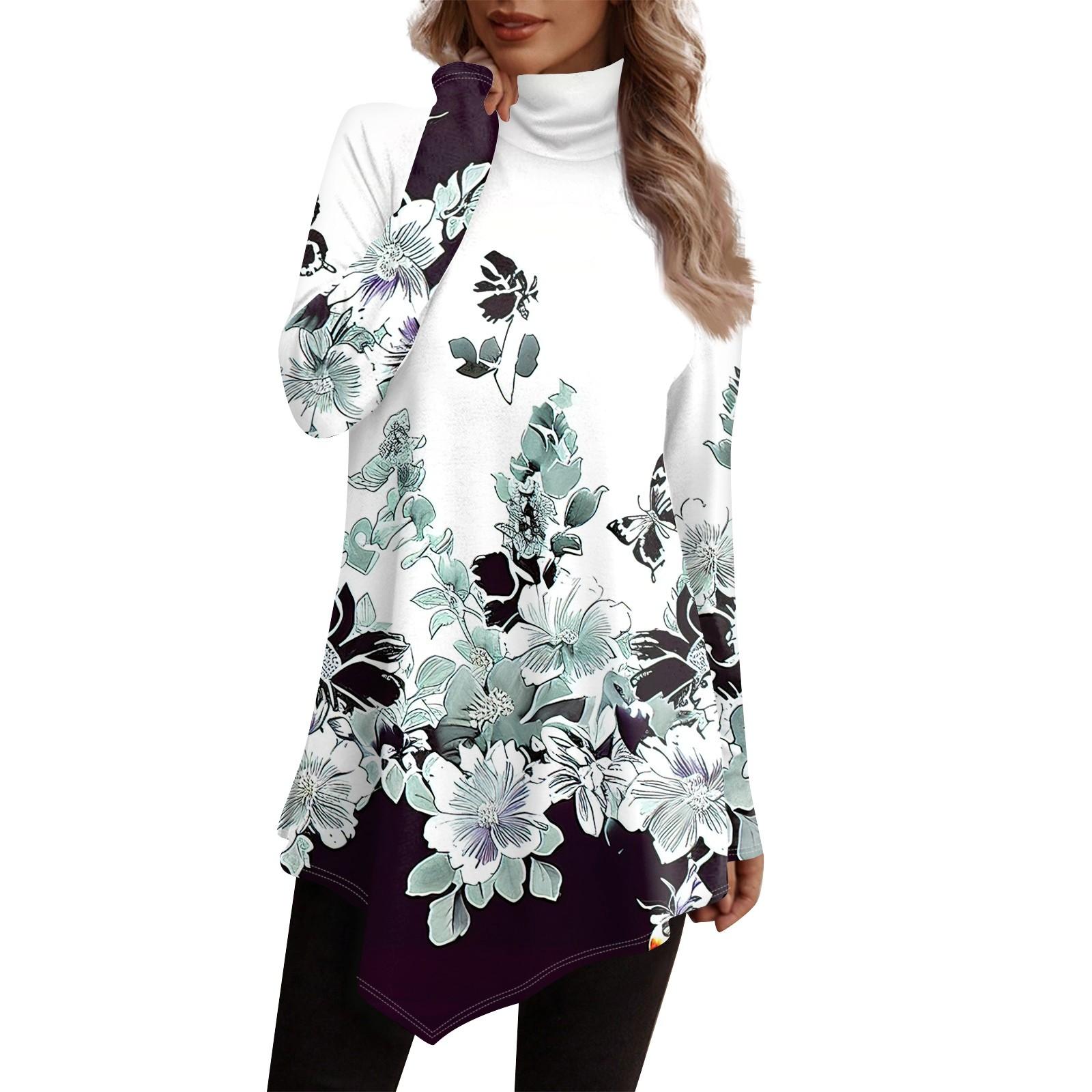 

Повседневная модная рубашка с принтом, топы с высоким воротом и нерегулярным подолом, пуловеры с длинными рукавами XL белый