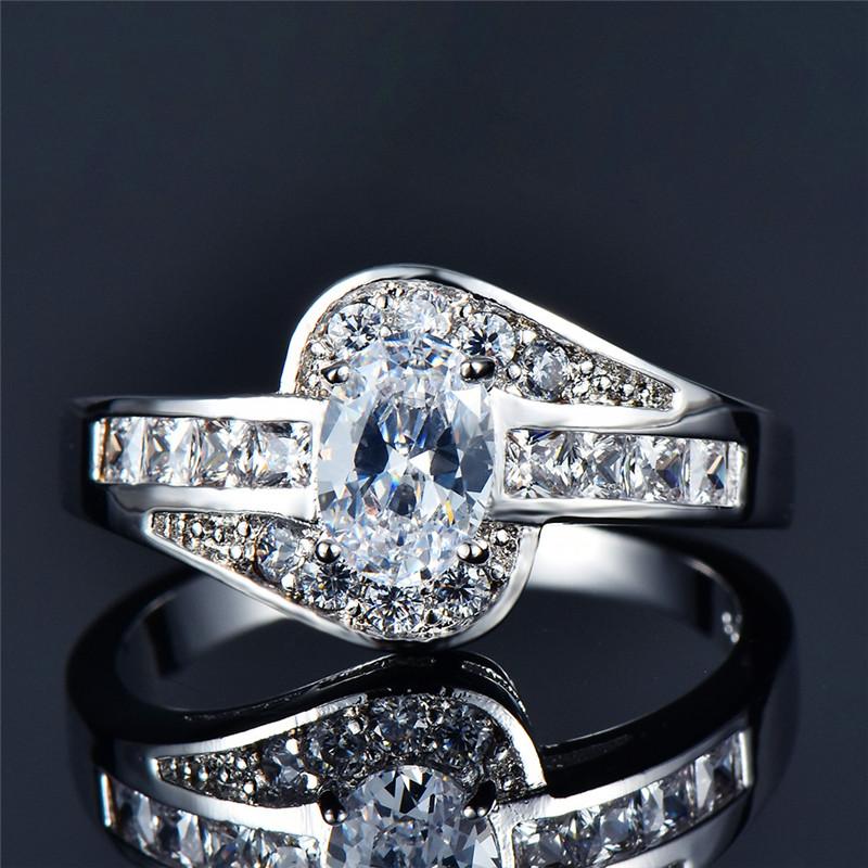 Female Crystal Green Oval Zircon Stone Engagement Ring Cute Wedding Jewelry For Women