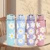 1PC White Daisy Flower Simple Floral Pattern 750ml Color Plastic Sports Water Bottle Leakproof Flip Straw Lid Suitable for Sports Office Home Use