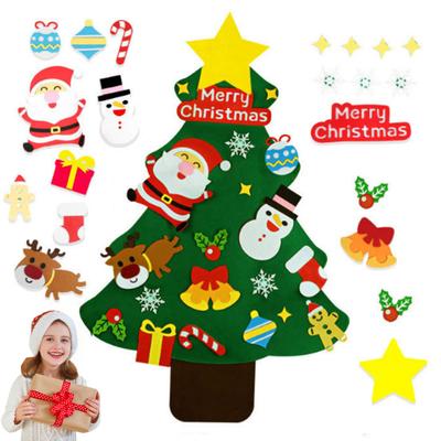 DIY Felt Christmas Tree with 21 Ornaments for Toddlers Kids Home Wall Door Hanging Christmas Craft Kit with String Lights for Xmas Party Supplies