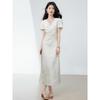 Women's Elegant New Chinese Style V-Neck Jacquard Midi Dress