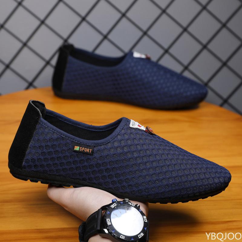 

Модная мужская летняя обувь тренд парусиновая дышащая повседневная универсальная сетчатая на плоской подошве обувь-бобы набор кроссовки лоферы zapatos de hombre 44 синий