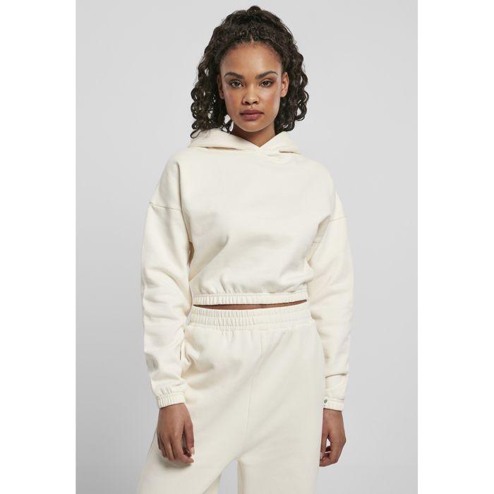 Sweat à capuche - Urban Classics - Court oversize - Polaire brossée - Blanc - Femme